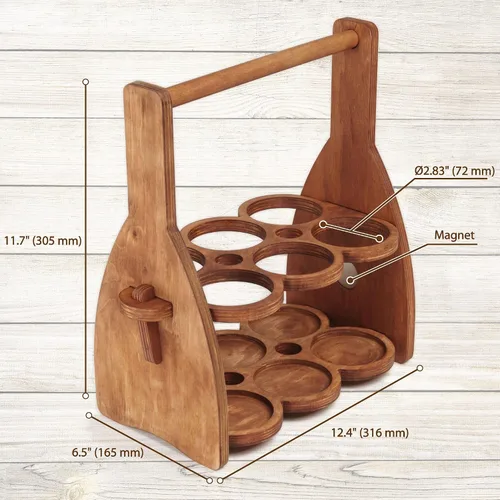Miniatura 5 de Carrito de cerveza de madera para 6 botellas, soporte plegable para bebidas, regalos para amantes de la cerveza para hombres, él, papá, paquete