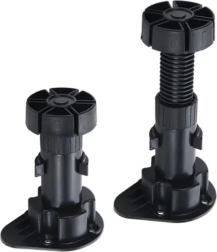 Miniatura 9 de Niveladores ajustables de 3.9 a 5 pulgadas para borde de gabinete, 12 piezas, patas niveladoras de muebles, pies de nivelación de plástico negro