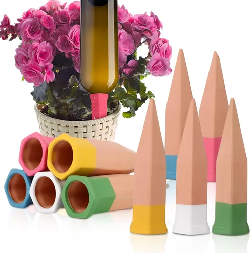 Miniatura 8 de Jovitec 6 estacas de riego de plantas de terracota, picos de riego automático para plantas de interior y exterior, hogar y oficina (multicolor)