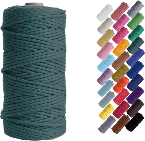 Miniatura 12 de HAPYLY - Cuerda de algodón natural para macramé, de 0.118 pulgadas x 109 yardas, cuerda de algodón de colores para manualidades, tejer, colgar