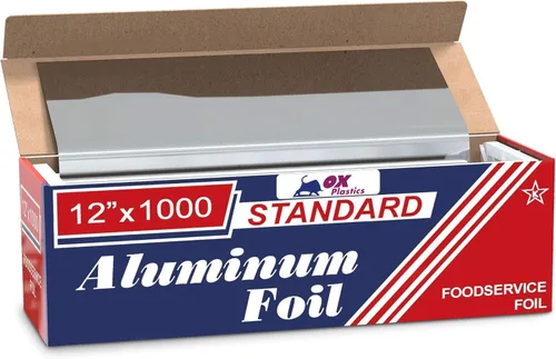 Ox Plastics Papel de aluminio estándar de alta calidad, 12 x 1000 pies de largo, tamaño y resistencia industrial, envoltura de papel de aluminio de