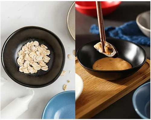 Miniatura 6 de Platos de cerámica mate para salsa de soja, cuencos de salsa de soja para sushi negra, platos de aperitivo con borde irregular para cocina, hogar