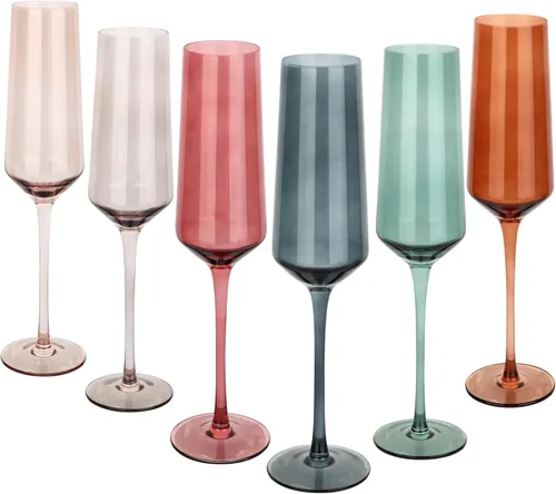Miniatura 9 de Juego de 6 copas de vino de colores, grandes copas de vino de cristal soplado a mano de 16 onzas, copas de vino coloridas con tallo, rojo y blanco