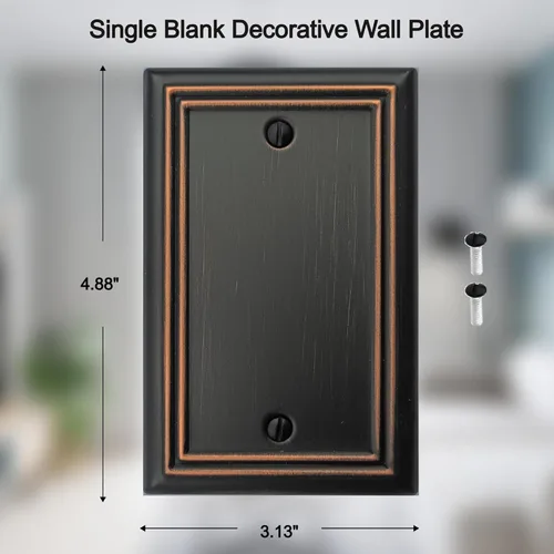 Miniatura 2 de OKAWYC Placa de pared de metal Adler con cubierta de interruptor de luz en blanco, paquete de 4 unidades de bronce envejecido de 1 banda, cubierta