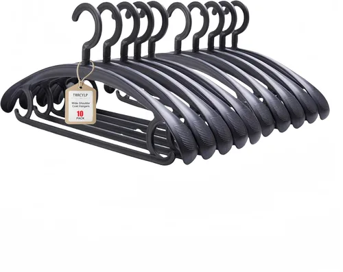 Paquete de 10 perchas resistentes con capacidad de carga de 25 libras, colgador giratorio para ropa para trajes, perchas de hombro ancho para Negro