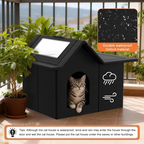 Miniatura 5 de Casa para gatos al aire libre, refugio resistente a la intemperie para mascotas, cama duradera para gatos al aire libre e interior, fácil montaje