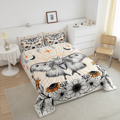 Miniatura 4 de Erosebridal Juego de ropa de cama de polilla blanca y negra para niños y niñas, juego de edredón de flores de diente de león, tamaño individual