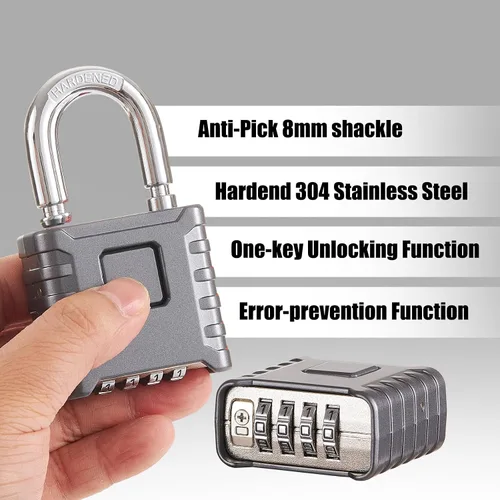Miniatura 3 de 1 cerradura de combinación de 4 dígitos resistente, desbloqueo con un toque, función antierror, candado grande impermeable de alta seguridad