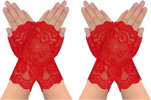 obmwang 2 pares de guantes de encaje para mujer, guantes florales sin dedos, guantes de graduación para boda, fiesta, accesorios de disfraces