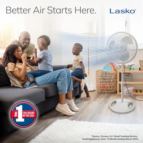 Miniatura 2 de Lasko Ventilador oscilante de pedestal – Ventilador de pie para dormitorio, sala de estar y oficina en casa – Altura ajustable – 3 velocidades