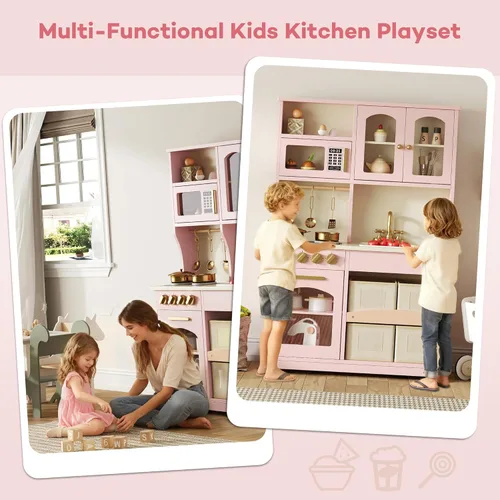 Miniatura 8 de knoworld Cocina de Juguete para Niños, Juego de Cocina de Madera con Almacenamiento Inteligente y Accesorios, Juego de Cocina para Niños Pequeños