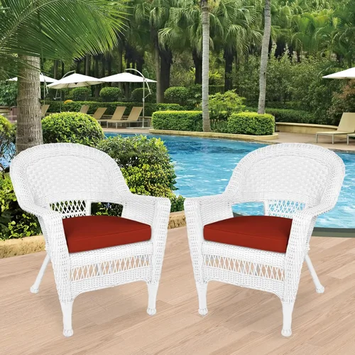 Miniatura 2 de Jeco Silla de mimbre con cojín rojo, juego de 2, blanco/W00206- Blanco/Rojo Ladrillo