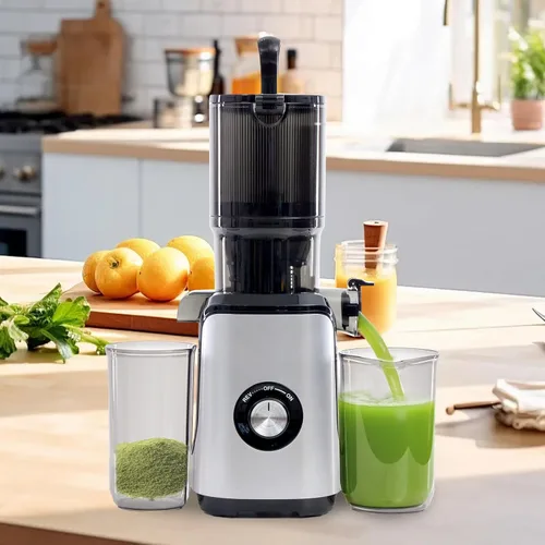 Miniatura 8 de NEWBULIG Exprimidor de prensa en frío, exprimidor de masticación con alto rendimiento de jugo, función inversa, detiene la oxidación y es fácil