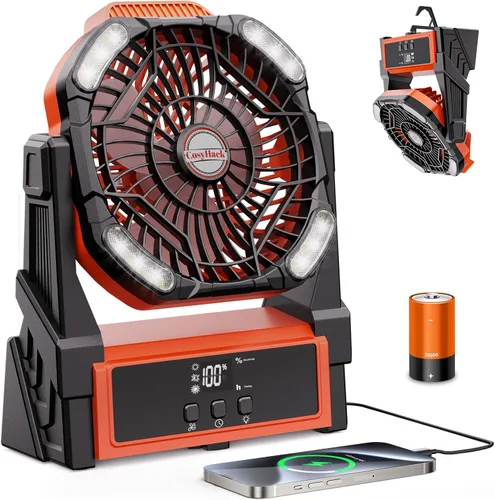 Ventilador de camping recargable CosyHack, ventilador a batería con luces, ventiladores de playa al aire libre para tienda de campaña, 4