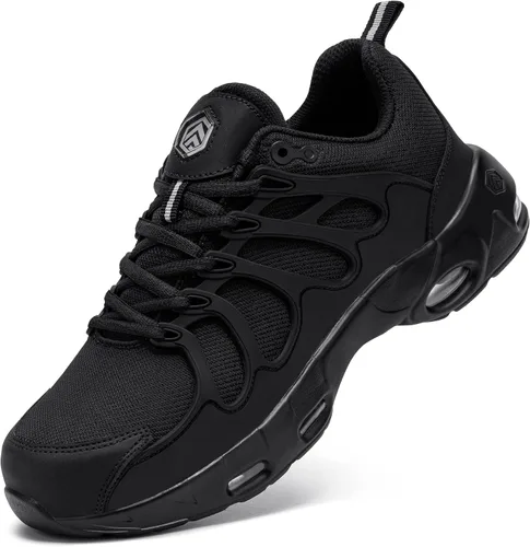 LARNMERN Zapatos deportivos con punta de acero para hombre, doble amortiguación de aire, antideslizantes, zapatos de seguridad para trabajo,
