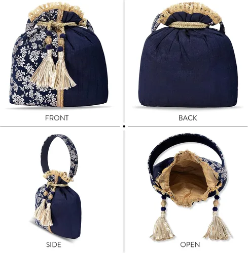 Miniatura 4 de Aheli Bolso de mano de seda bordada de diseño étnico para mujer (P24)