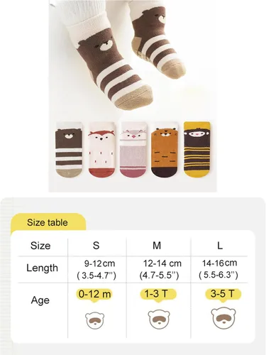 Miniatura 8 de Calcetines antideslizantes para bebés y niños pequeños, cálidos, gruesos, antideslizantes, calcetines para niñas y niños, recién nacidos, 5 pares