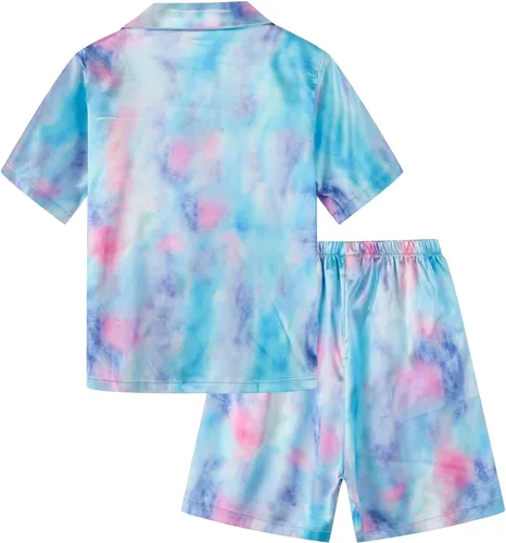 Miniatura 2 de Schbbbta Conjunto de pijama de seda para niñas y mujeres, ropa de dormir de satén con botones, 3 años - mujer XXL