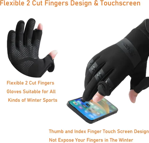 Miniatura 5 de Guantes de pesca sin dedos de invierno para hombres y mujeres, resistentes al viento, para clima frío, pantalla táctil, guantes de ciclismo