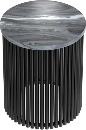 Miniatura 7 de SIMPLIHOME Demy - Mesa auxiliar redonda de metal sólido de 18 pulgadas de ancho con parte superior de mármol genuino y base de listones en negro