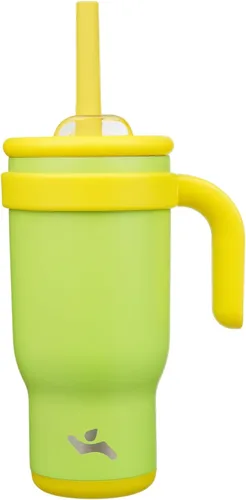 Miniatura 22 de Konokyo Vaso de 14 onzas con asa lateral, botella de agua aislada con popote y tapa 2 en 1, taza de acero inoxidable, taza de café de viaje