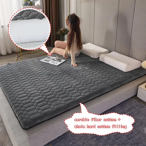 Miniatura 6 de KKCD Colchón de futón de felpa, colchón plegable japonés, colchón enrollable, colchón impreso para dormir, colchón de cama doble individual