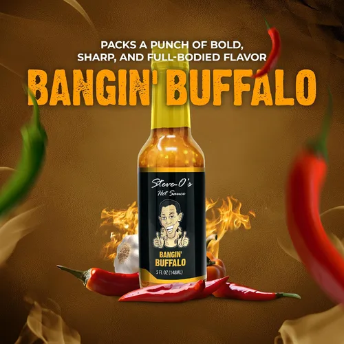 Miniatura 3 de Steve-O's Salsa Bangin' Buffalo Salsa cremosa y picante roja para alas, barbacoa, verduras, hamburguesas y huevos 5 fl oz