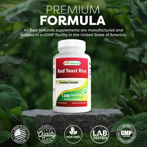 Miniatura 5 de Best Naturals Arroz de levadura roja, 1200 mg por porción, 240 cápsulas, fórmula premium, probado en laboratorio de terceros