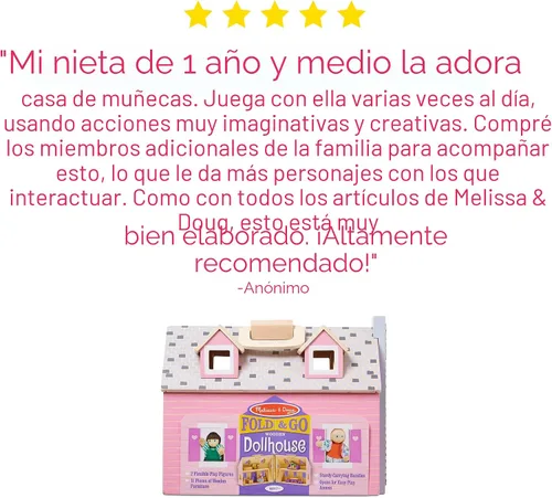 Miniatura 6 de Casa de muñecas de madera Fold and Go de Melissa & Doug con 2 muñecas y muebles de madera