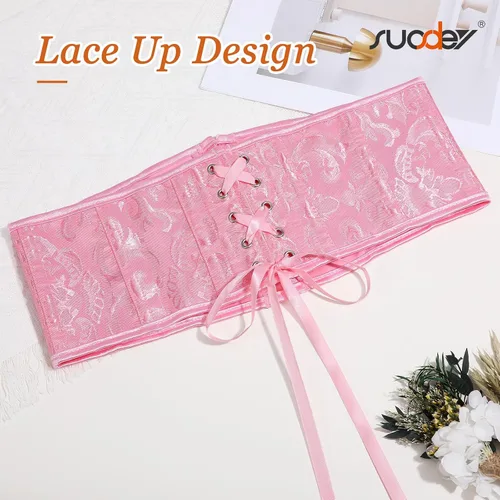 Miniatura 54 de SUOSDEY Cinturón de corsé de jacquard para mujer, corsé pirata steampunk renacentista con cordones y cordones