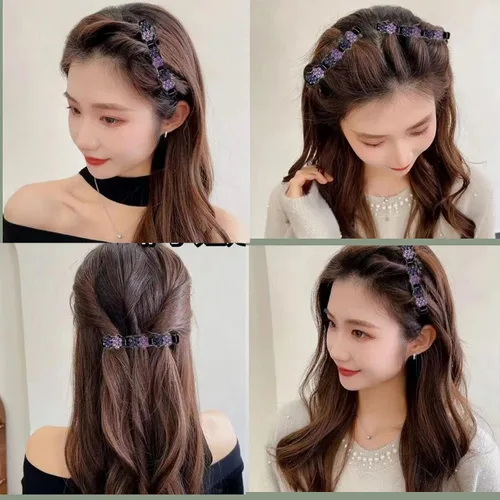 Miniatura 5 de 3 piezas de banda de doble capa, diadema trenzada, horquilla de cocodrilo, pinzas para el cabello, flequillo mágico, horquilla para el cabello