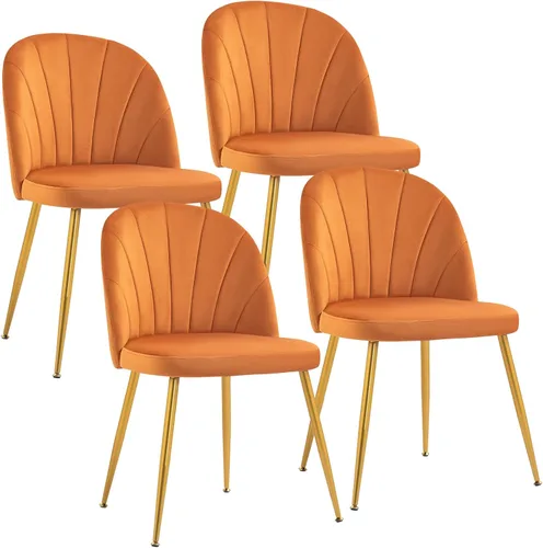 Juego de 4 sillas de comedor de terciopelo, sillas de comedor modernas tapizadas de mediados de siglo, sillas decorativas sin brazos con patas