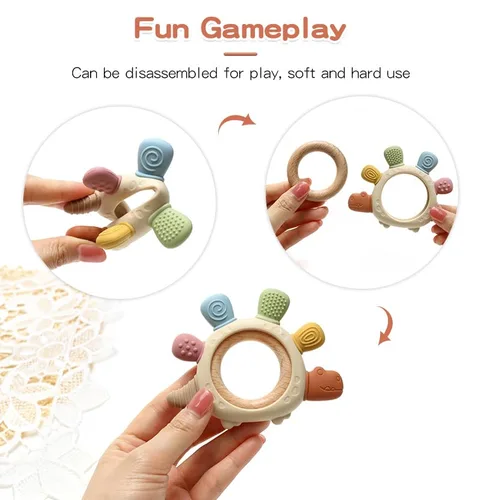 Miniatura 2 de Boobaby Mordedor de silicona de dinosaurio para bebés de 0 a 12 meses, sin BPA ni ftalatos, 100% silicona de grado alimenticio, juguete de dentición