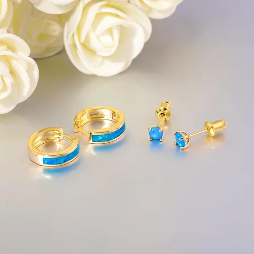 Miniatura 160 de CiNily Aretes Huggie de ópalo con bisagras, chapados en oro, hipoalergénicos, pequeños aretes de aro para mujeres, adolescentes, niñas, hombres