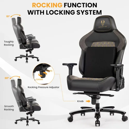 Miniatura 7 de Silla de juegos grande y alta de 440 libras con base de metal, espuma viscoelástica, lumbar 4D, reposabrazos ajustable, silla de computadora