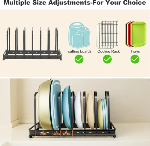 Miniatura 3 de Organizador de tabla de corte, paquete de 1 soporte ajustable para utensilios de hornear para gabinete y encimera, estante de metal con 7 ranuras