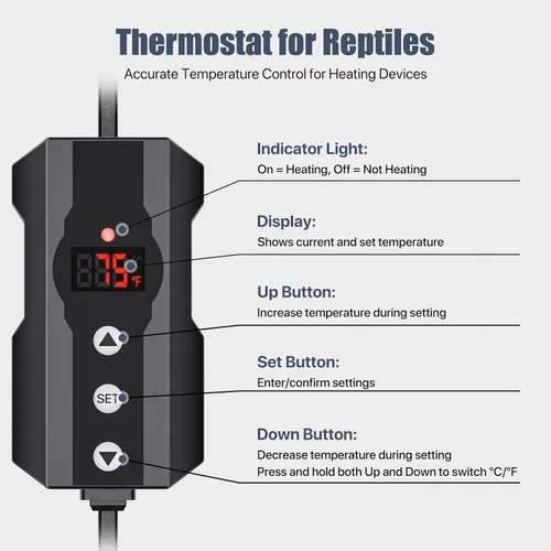 Miniatura 7 de Lámpara de calor para reptiles de 5.5 pulgadas de profundidad con abrazadera y controlador digital de termostato de reptiles, soporte de bombilla