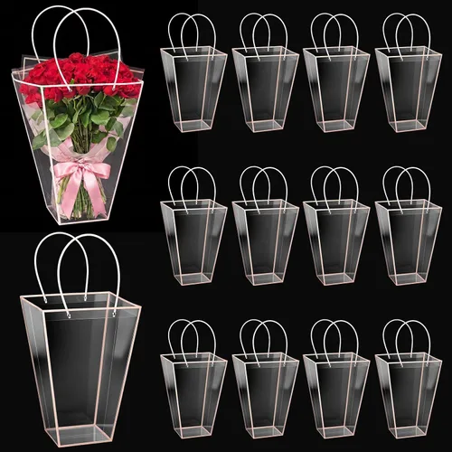 Miniatura 12 de Yexiya 12 bolsas florales grandes transparentes para ramo de flores a granel con asa transparente para regalo de boda, regalo de boda, regalo
