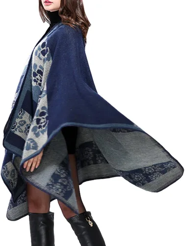Miniatura 234 de Urban CoCo Poncho de colores para mujer, chal con frente abierto, color en bloques