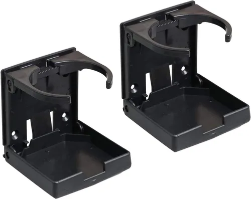 2 soportes plegables ajustables para bebidas con tornillos y cintas, portavasos plegables para automóvil, camión, barco, furgoneta (negro)