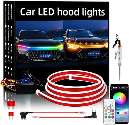 Miniatura 8 de YM E-Bright Tira de luz LED para capó exterior, impermeable, flexible, DRL, dinámico, para arranque, luces de circulación diurna para automóvil