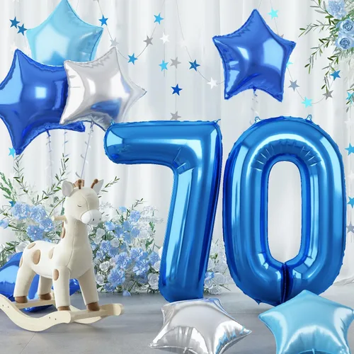 Miniatura 74 de Globo grande de aluminio 60, 40 pulgadas, color verde azulado oscuro, globo autoinflable del número 60 para hombres de 60 cumpleaños, globos de Azul