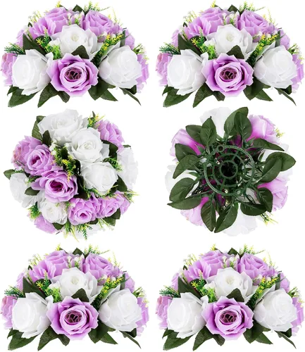 Miniatura 53 de BLOSMON Bolas de flores, centros de mesa de rosas de boda: 2 piezas de flores falsas carmesí decoración de bolas de besos Arreglos florales