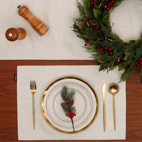 Miniatura 6 de HARORBAY Juego de 6 manteles individuales blancos, manteles individuales con copos de nieve dorados para comedor, cocina, fiesta, vacaciones