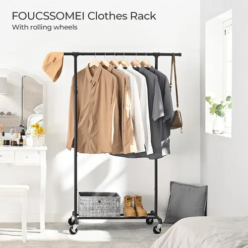 Miniatura 3 de FOUCSSOMEI Perchero de ropa con ruedas, perchero de ropa resistente, perchero de ropa de metal, organizador de armario, para dormitorio, sala