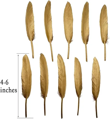 Miniatura 3 de LONDGEN 50 plumas de ganso naturales de 4 a 6 pulgadas para manualidades, boda, hogar, fiesta, decoración de plumas doradas y cajas de regalo Dorado