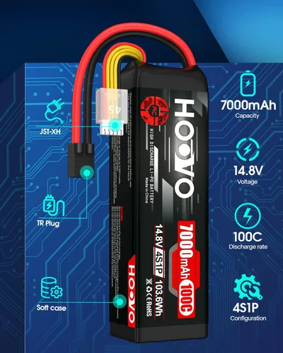 Miniatura 2 de HOOVO 4S 14.8V Batería LiPo 7000mAh 100C RC Batería placas de metal compatibles con X-Maxx RC Truck Tank RC Car Racing Hobby (paquete de 2)