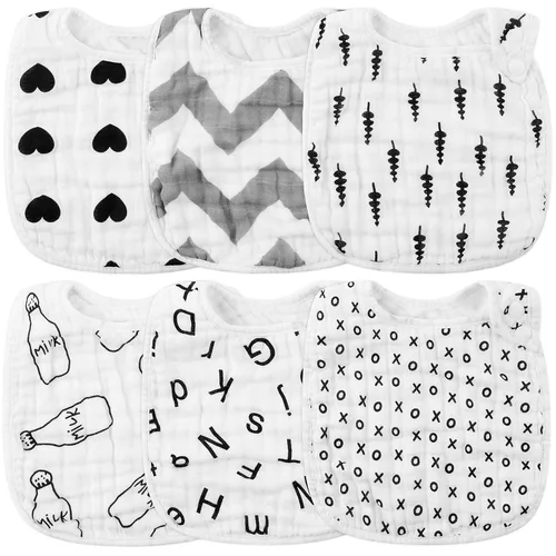 Miniatura 24 de Zainpe 6 piezas de baberos de algodón de muselina con broches para bebé con patrón de conejo, oso, oveja, pañuelos para babero suaves, absorbentes