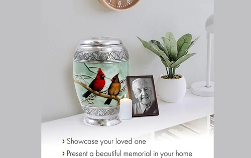 Miniatura 3 de hlc Hermosa urna grande de cremación de pájaros cardenales para cenizas humanas, hecha a mano, urna asequible para cenizas (adultos (200 libras)