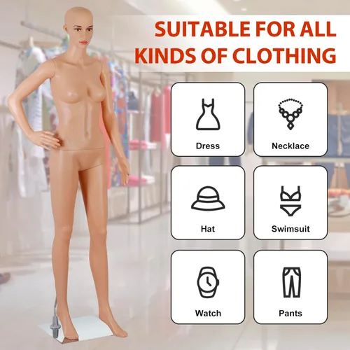 Miniatura 6 de HomGarden Maniquí femenino de cuerpo completo, soporte ajustable de 69 pulgadas, maniquí realista, maniquí de exhibición, modelo de vestido
